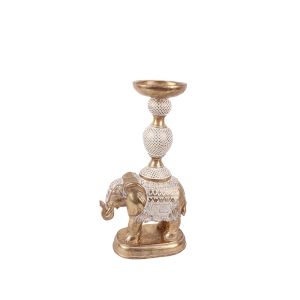 ELEPHAS 2 ΚΗΡΟΠΗΓΙΟ 18x10x33cm POLYRESIN ΧΡΥΣΟ ΛΕΥΚΟ