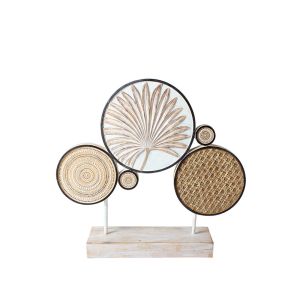 GINKO 3 ΔΙΑΚΟΣΜΗΤΙΚΟ TOTEM 44x11x41cm POLYRESIN ΦΥΣΙΚΟ ΜΠΕΖ ΜΕΤΑΛΛΟ ΛΕΥΚΟ