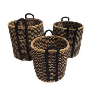 DURUK ΚΑΛΑΘΙ SET 3ΤΜΧ 45x45x45cm SEAGRASS ΦΥΣΙΚΟ ΜΑΥΡΟ HOGLA ROPE