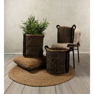 DURUK ΚΑΛΑΘΙ SET 3ΤΜΧ 45x45x45cm SEAGRASS ΦΥΣΙΚΟ ΜΑΥΡΟ HOGLA ROPE