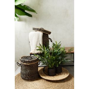 DAMAN ΚΑΛΑΘΙ ΜΕ ΚΑΠΑΚΙ SET 2ΤΜΧ 44x44x45cm SEAGRASS ΦΥΣΙΚΟ ΜΑΥΡΟ
