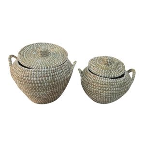 ARELI ΚΑΛΑΘΙ ΜΕ ΚΑΠΑΚΙ SET 2ΤΜΧ 45x45x30cm KANSGRASS ΦΥΣΙΚΟ PVC