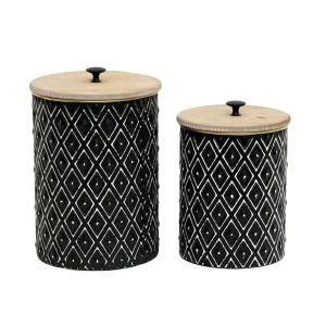 CRUSE ΚΟΥΤΙ ΑΠΟΘΗΚΕΥΣΗΣ SET 2ΤΜΧ 19x19x28cm ΜΕΤΑΛΛΟ ΜΑΥΡΟ ΦΥΣΙΚΟ ΞΥΛΟ