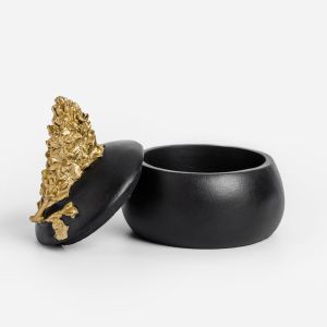 BLOOM ΚΟΥΤΙ ΑΠΟΘΗΚΕΥΣΗΣ 10x10x10cm POLYRESIN ΜΑΥΡΟ ΧΡΥΣΟ