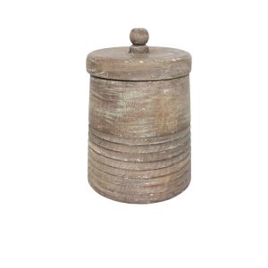 INDI ΔΟΧΕΙΟ ΑΠΟΘΗΚΕΥΣΗΣ ΜΕ ΚΑΠΑΚΙ 12x12x17cm ΞΥΛΟ ΦΥΣΙΚΟ ANTIKE