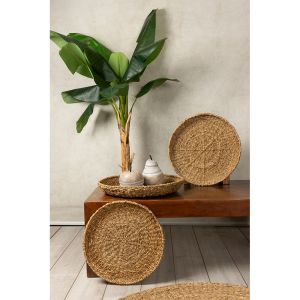 NEREA ΔΙΣΚΟΣ SET 3ΤΜΧ 55x55x8cm SEAGRASS ΦΥΣΙΚΟ ΜΕΤΑΛΛΟ