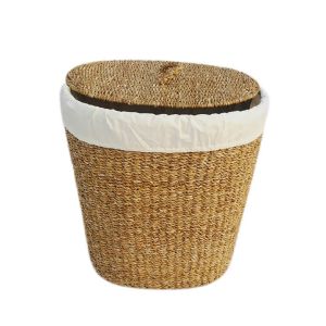 NEREA OVAL ΚΑΛΑΘΙ ΜΕ ΚΑΠΑΚΙ 50x50x50cm SEAGRASS ΦΥΣΙΚΟ ΛΕΥΚΟ ΒΑΜΒΑΚΙ