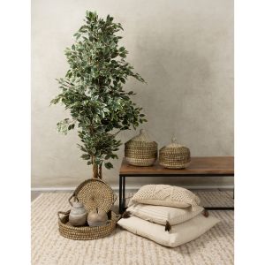NILE PLEX ΚΑΛΑΘΙ ΜΕ ΚΑΠΑΚΙ SET 2ΤΜΧ 30x30x32cm KANSGRASS ΦΥΣΙΚΟ ΜΑΥΡΟ PVC