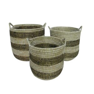 KAIA ΚΑΛΑΘΙ SET 3ΤΜΧ 42x42x40cm KANSGRASS ΦΥΣΙΚΟ ΛΕΥΚΟ PVC ΜΑΥΡΟ