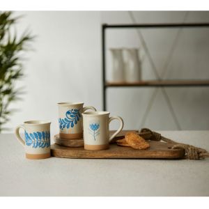 YDRA ΚΟΥΠΑ 10x10x12cm STONEWARE ΛΕΥΚΟ ΓΑΛΑΖΙΟ ΜΠΕΖ