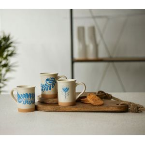 YDRA ΚΟΥΠΑ 10x10x12cm STONEWARE ΛΕΥΚΟ ΓΑΛΑΖΙΟ ΜΠΕΖ