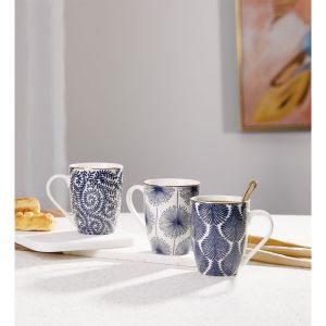 FLEUR ΚΟΥΠΑ 8x8x11cm NEW BONE CHINA ΛΕΥΚΟ ΜΠΛΕ ΧΡΥΣΟ