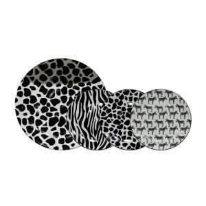 SAFARI ΠΙΑΤΟ ΓΛΥΚΟΥ SET 7ΤΜΧ 30x30x3cm NEW BONE CHINA ΛΕΥΚΟ ΜΑΥΡΟ