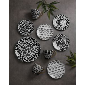 SAFARI ΠΙΑΤΟ ΓΛΥΚΟΥ SET 7ΤΜΧ 30x30x3cm NEW BONE CHINA ΛΕΥΚΟ ΜΑΥΡΟ