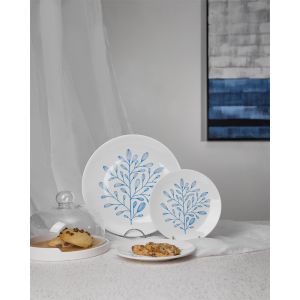 YDRA ΠΙΑΤΟ ΓΛΥΚΟΥ SET 7ΤΜΧ 30x30x3cm NEW BONE CHINA ΛΕΥΚΟ ΓΑΛΑΖΙΟ