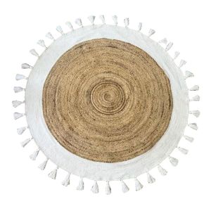 MAIA ΧΑΛΙ ΣΑΛΟΝΙΟΥ ΣΤΡΟΓΓΥΛΟ 150x150cm ΒΑΜΒΑΚΙ ΦΥΣΙΚΟ ΛΕΥΚΟ ΓΙΟΥΤΑ