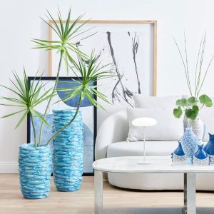 OCEAN ΒΑΖΟ 29x28x73cm POLYRESIN ΜΠΛΕ