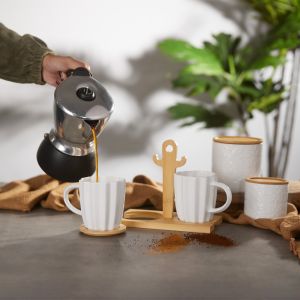 CACTUS ΚΟΥΠΑ ESPRESSO 20x12x17cm ΠΟΡΣΕΛΑΝΗ ΛΕΥΚΟ ΦΥΣΙΚΟ BAMBOO