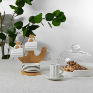 CACTUS ΚΟΥΠΑ ESPRESSO SET 6ΤΜΧ 17x12x22cm ΠΟΡΣΕΛΑΝΗ ΛΕΥΚΟ ΦΥΣΙΚΟ BAMBOO