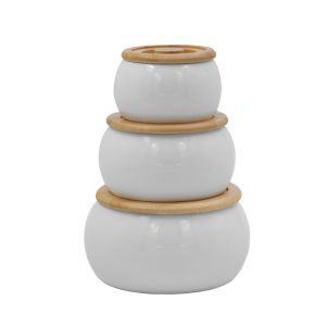 CURVE ΔΟΧΕΙΟ ΑΠΟΘΗΚΕΥΣΗΣ ΜΕ ΚΑΠΑΚΙ SET 3ΤΜΧ 16x16x23cm ΠΟΡΣΕΛΑΝΗ ΛΕΥΚΟ ΦΥΣΙΚΟ BAMBOO