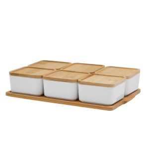 CURVE ΔΟΧΕΙΟ ΑΠΟΘΗΚΕΥΣΗΣ ΜΕ ΚΑΠΑΚΙ SET 6ΤΜΧ 30x19x7cm ΠΟΡΣΕΛΑΝΗ ΛΕΥΚΟ ΦΥΣΙΚΟ BAMBOO