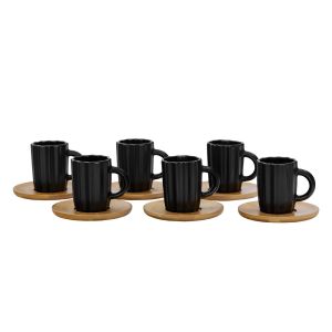 CACTUS ΚΟΥΠΑ ESPRESSO SET 6ΤΜΧ 27x22x6cm ΠΟΡΣΕΛΑΝΗ ΜΑΥΡΟ ΦΥΣΙΚΟ BAMBOO