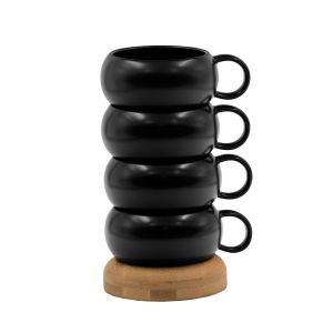 CURVE ΚΟΥΠΑ SET 4ΤΜΧ 12x10x19cm ΠΟΡΣΕΛΑΝΗ ΜΑΥΡΟ ΦΥΣΙΚΟ BAMBOO