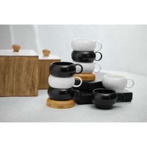 CURVE ΚΟΥΠΑ SET 4ΤΜΧ 12x10x19cm ΠΟΡΣΕΛΑΝΗ ΜΑΥΡΟ ΦΥΣΙΚΟ BAMBOO