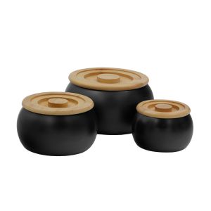 CURVE ΔΟΧΕΙΟ ΑΠΟΘΗΚΕΥΣΗΣ ΜΕ ΚΑΠΑΚΙ SET 3ΤΜΧ 16x16x23cm ΠΟΡΣΕΛΑΝΗ ΜΑΥΡΟ ΦΥΣΙΚΟ BAMBOO