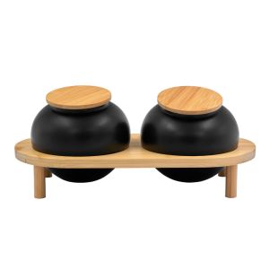 CURVE ΔΟΧΕΙΟ ΑΠΟΘΗΚΕΥΣΗΣ ΜΕ ΚΑΠΑΚΙ SET 2ΤΜΧ 33x16x13cm ΠΟΡΣΕΛΑΝΗ ΜΑΥΡΟ ΦΥΣΙΚΟ BAMBOO