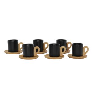 NORDIC ΚΟΥΠΑ ESPRESSO SET 6ΤΜΧ 29x21x7cm ΠΟΡΣΕΛΑΝΗ ΜΑΥΡΟ ΦΥΣΙΚΟ BAMBOO