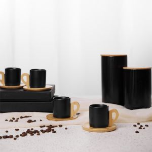 NORDIC ΚΟΥΠΑ ESPRESSO SET 6ΤΜΧ 29x21x7cm ΠΟΡΣΕΛΑΝΗ ΜΑΥΡΟ ΦΥΣΙΚΟ BAMBOO