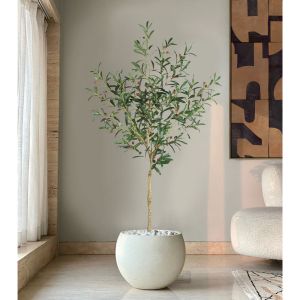 OLIVE TREE ΔΕΝΤΡΟ ΤΕΧΝΗΤΟ ΣΕ ΓΛΑΣΤΡΑ 155cm PVC ΠΡΑΣΙΝΟ ΜΑΥΡΟ ΤΣΙΜΕΝΤΟ