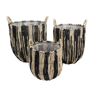 THEROS ΚΑΛΑΘΙ SET 3ΤΜΧ 38x38x40cm ΦΥΛΛΑ ΚΑΛΑΜΠΟΚΙΟΥ ΦΥΣΙΚΟ ΜΑΥΡΟ