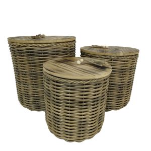 KEGAN ΚΟΥΤΙ ΑΠΟΘΗΚΕΥΣΗΣ ΣΕΤ 3ΤΜΧ 41x41x42cm ΞΥΛΟ ΚΑΦΕ RATTAN