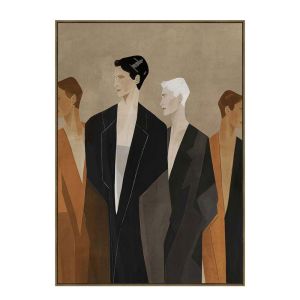 HUMAN FLOW ΠΙΝΑΚΑΣ ΔΙΑΚΟΣΜΗΤΙΚΟΣ ΜΕ ΚΟΡΝΙΖΑ 80x120x4cm ΚΑΜΒΑΣ ΚΑΦΕ ΜΠΕΖ PP ΜΑΥΡΟ