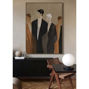 HUMAN FLOW ΠΙΝΑΚΑΣ ΔΙΑΚΟΣΜΗΤΙΚΟΣ ΜΕ ΚΟΡΝΙΖΑ 80x120x4cm ΚΑΜΒΑΣ ΚΑΦΕ ΜΠΕΖ PP ΜΑΥΡΟ