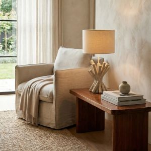 WOODLAND ΦΩΤΙΣΤΙΚΟ ΕΠΙΤΡΑΠΕΖΙΟ 26x26x54cm POLYRESIN ΛΕΥΚΟ ΥΦΑΣΜΑ OFF WHITE