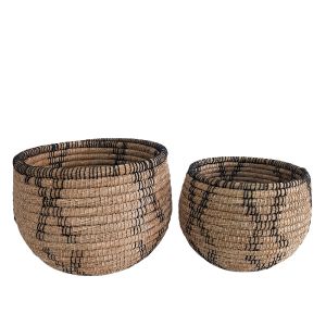 KORA ΚΑΛΑΘΙ SET 2ΤΜΧ 38x38x30cm KANSGRASS ΦΥΣΙΚΟ ΜΑΥΡΟ ΓΙΟΥΤΑ