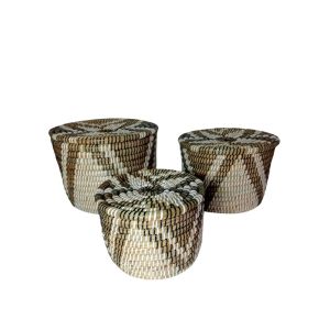 MARA ΚΑΛΑΘΙ ΜΕ ΚΑΠΑΚΙ SET 3ΤΜΧ 35x35x25cm KANSGRASS ΦΥΣΙΚΟ ΛΕΥΚΟ ΠΛΑΣΤΙΚΟ ΜΑΥΡΟ