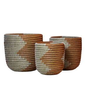 ZURI ΚΑΛΑΘΙ SET 3ΤΜΧ 37x37x37cm KANSGRASS ΦΥΣΙΚΟ ΛΕΥΚΟ ΠΛΑΣΤΙΚΟ TERRACOTTA