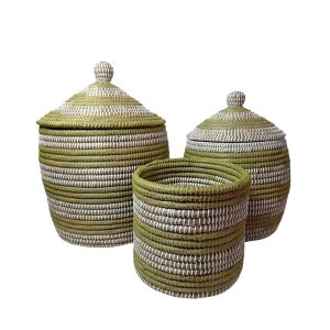 MAHI ΚΑΛΑΘΙ ΜΕ ΚΑΠΑΚΙ SET 3ΤΜΧ 45x45x60cm KANSGRASS ΦΥΣΙΚΟ ΛΕΥΚΟ ΠΛΑΣΤΙΚΟ ΠΡΑΣΙΝΟ