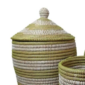 MAHI ΚΑΛΑΘΙ ΜΕ ΚΑΠΑΚΙ SET 3ΤΜΧ 45x45x60cm KANSGRASS ΦΥΣΙΚΟ ΛΕΥΚΟ ΠΛΑΣΤΙΚΟ ΠΡΑΣΙΝΟ