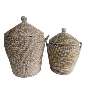 MAO ΚΑΛΑΘΙ ΜΕ ΚΑΠΑΚΙ SET 2ΤΜΧ 45x45x66cm KANSGRASS ΦΥΣΙΚΟ ΛΕΥΚΟ ΠΛΑΣΤΙΚΟ