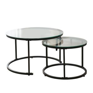 SOLAR COFFEE TABLE SET 2ΤΕΜ ΜΑΥΡΟ 75x75x45cm