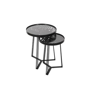 JUNGLE SIDE TABLE SET 2ΤΕΜ ΜΑΥΡΟ ΜΕ PATTERN ΜΑΥΡΟ 40x40x50cm