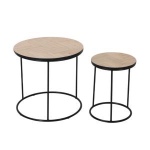 PARKE COFFEE TABLE SET 2ΤΕΜ ΜΑΥΡΟ ΦΥΣΙΚΟ 48x48x45cm