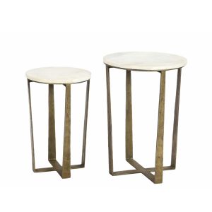 BLANCHE SIDE TABLE SET 2ΤΕΜ ΛΕΥΚΟ ΜΑΡΜΑΡΟ BRASS ANTIQUE 39x39x55cm