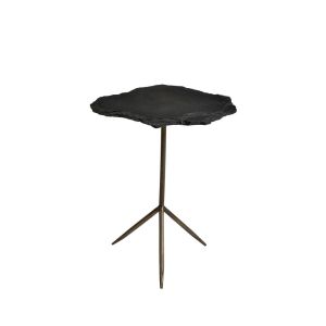 PIEDRA SIDE TABLE ΓΚΡΙ ΣΚΟΥΡΟ BRASS ANTIQUE 48x44x60cm