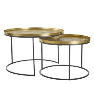 TOTALE COFFEE TABLE SET 2ΤΕΜ BRASS ANTIQUE ΜΑΥΡΟ 76x76x43.5cm